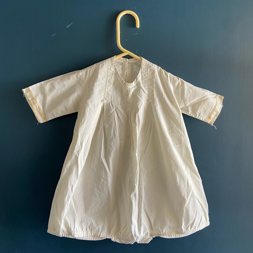 Vintage Baby Infant Smocked Bubble Short Romper White Gathered Antique Bodysuit